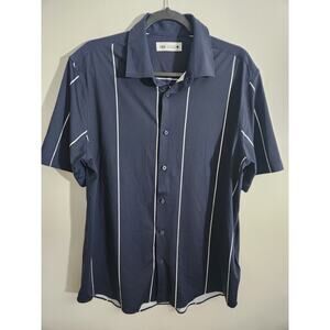 Zara men's blue and white striped button up Dress Shirt Size Large